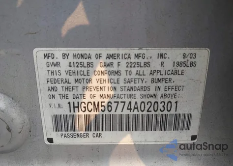2004 Honda Accord Ex from USA, damaged, VIN 1HGCM56774A020301